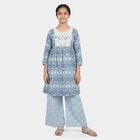 Girls Blue Round Neck Fusion Set Fusion Set, मध्यम नीला, small