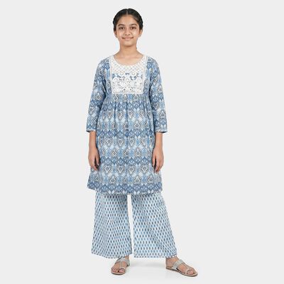 Girls Blue Round Neck Fusion Set Fusion Set