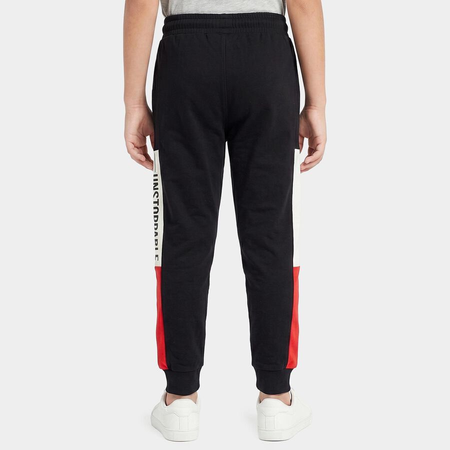 Boys Black Jogger Fit Graphic Printed Pyjama, काला, large