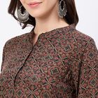 Women's Brown Notch Neck Printed Straight Kurti, भूरा, small