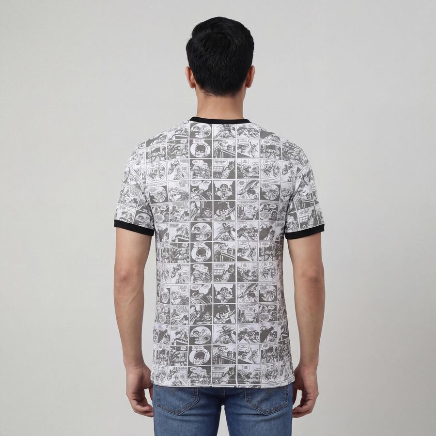 Men's White Cotton Round Neck Casual T-Shirt, White, large