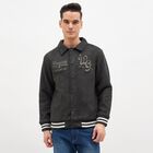 Men's Dark Charcoal Black Classic Varsity Jacket, गहरा हरा, small image number null