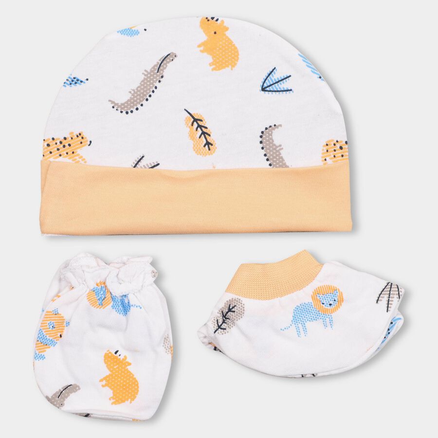 Infants' Cotton Gift Set (Cap, Mittens, Booties), Peach, large