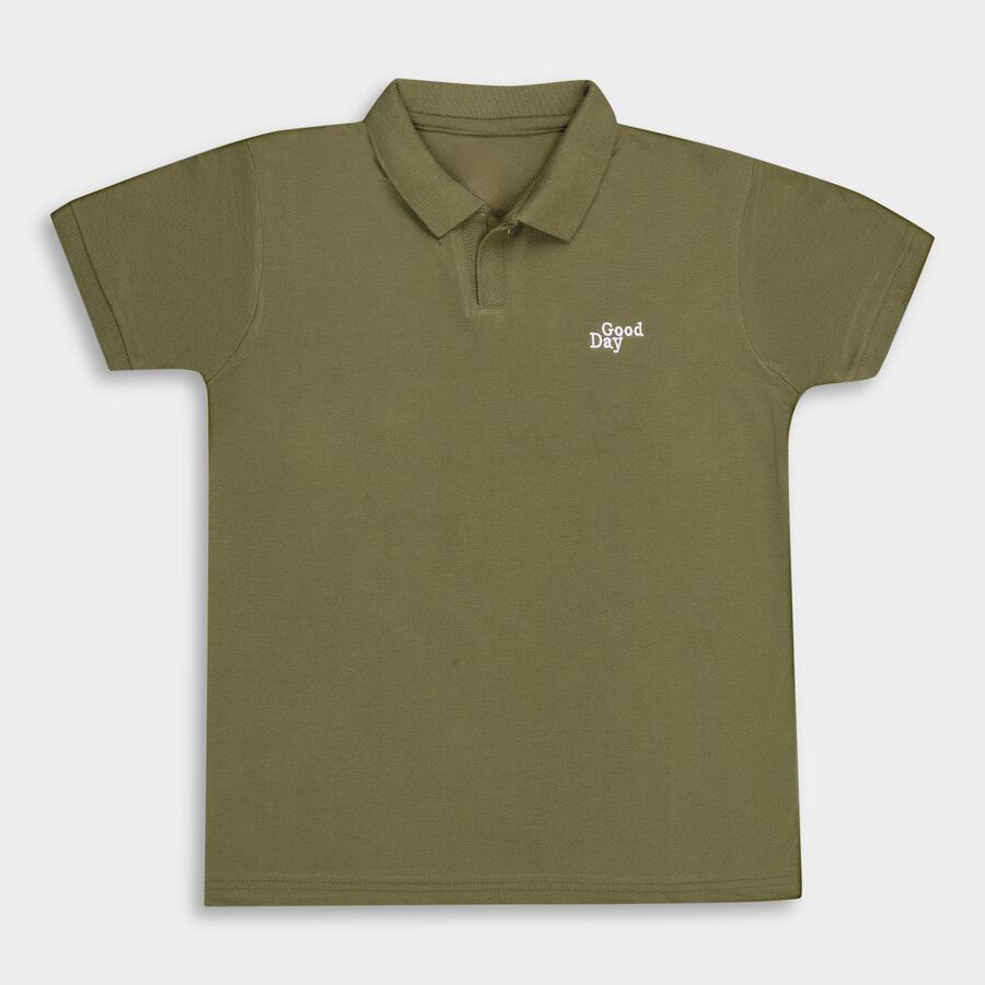 Boys' Collar Half Sleeves T-Shirt, Olive, large