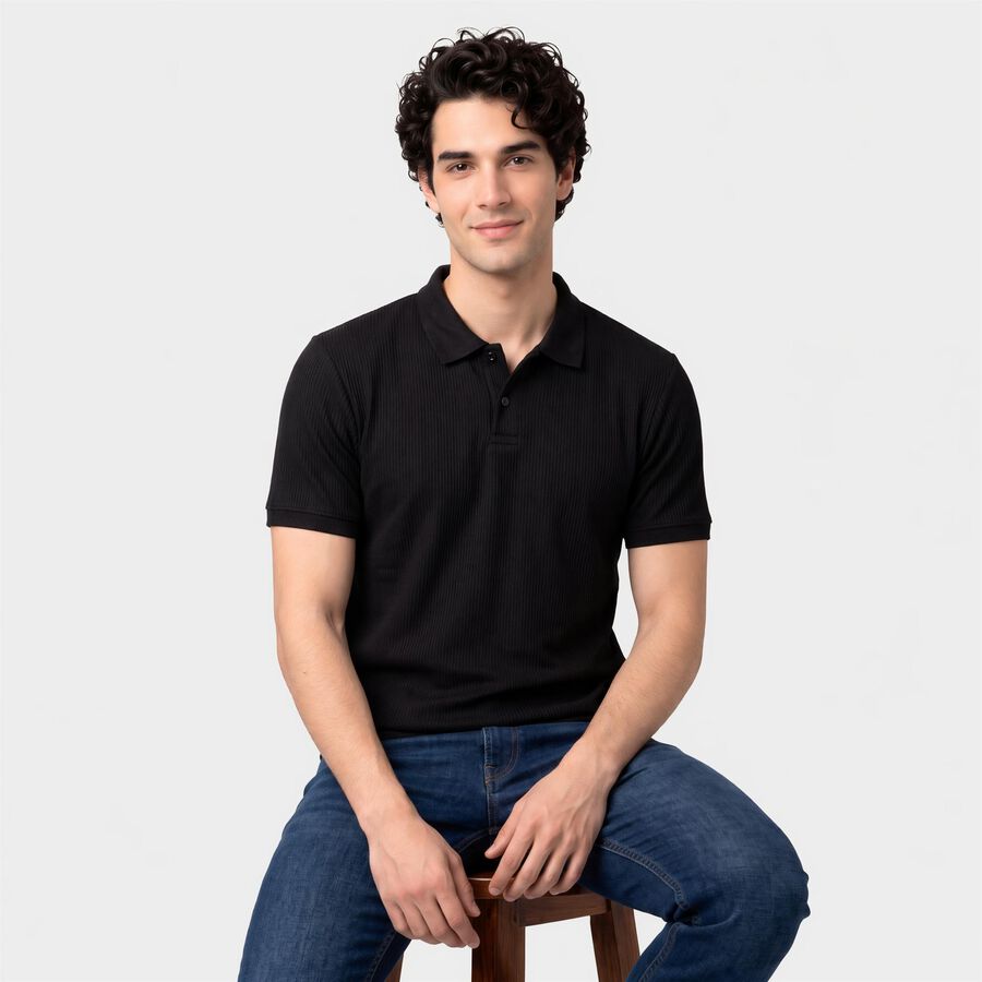 Men's Black Polo Neck Polo T-Shirt, काला, large