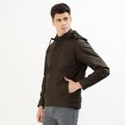 Men's Dark Olive Hooded Casual Jacket, Dark Green, small image number null