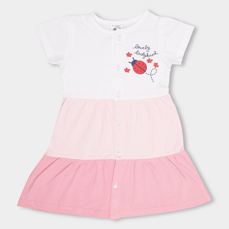 Infant Girls' 100% Cotton Frock, Pink, large image number null
