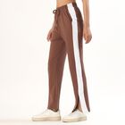 Women's Warm Mocha Brown Side-Striped Relaxed Fit Track Pants, Brown, small image number null