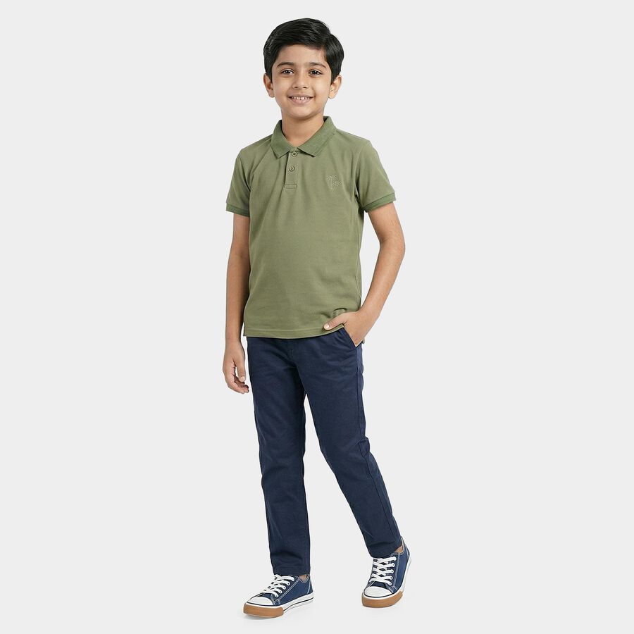Boys Olive Round Neck Casual Half Sleeve T-Shirt, ओलिव, large