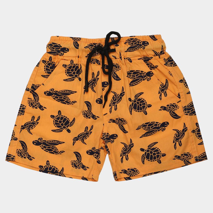 Boys' Orange Regular Fit Printed Bermuda Shorts, नारंगी, large