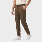 Men's Brown Jogger Fit Solid Track Pants, भूरा, small