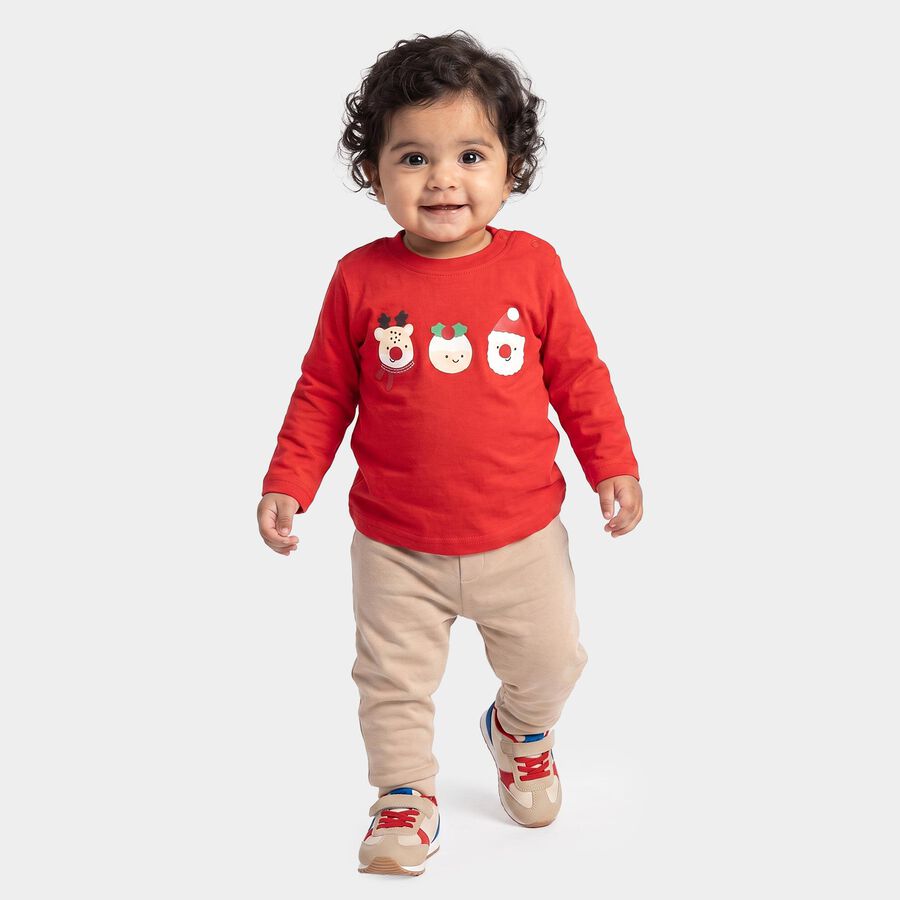 Infants Red Cotton Round Neck Regular T-Shirt, लाल, large