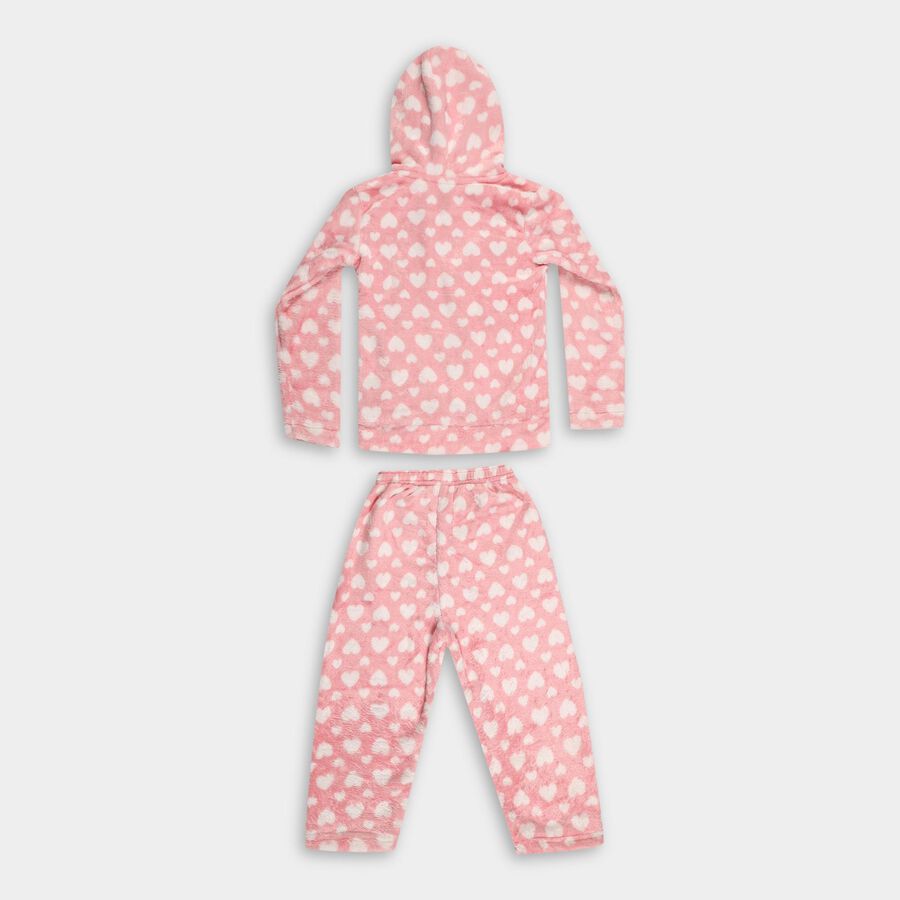 Girls Soft Pink Heart Print Long Sleeve Casual Hipster Set, हल्का गुलाबी, large image number null