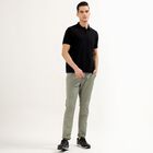 Men's Muted Olive Green Slim Fit Flat-Front Casual Trousers, Light Green, small