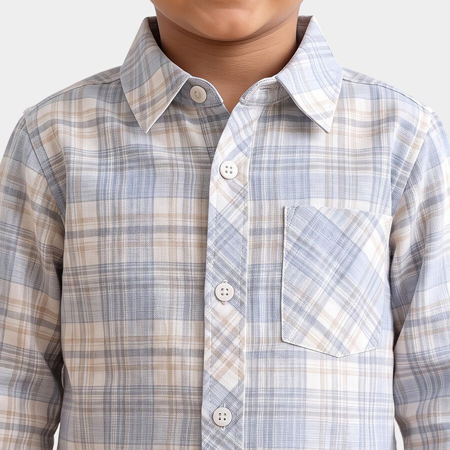 Boys Light Blue Cotton Checked Shirt, Light Blue, large