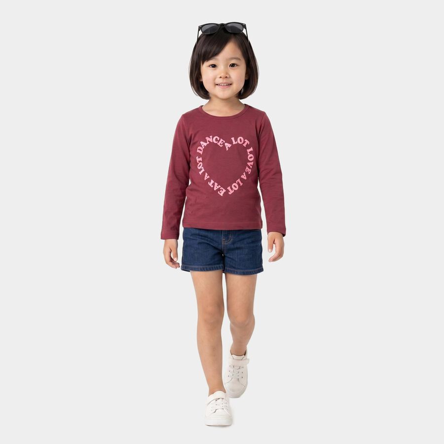 Girls' Purple Round Neck Regular Top, Purple, large