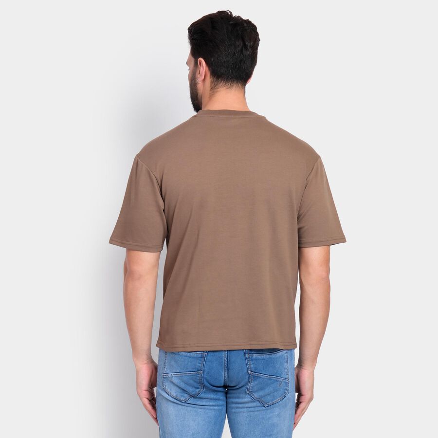 Men's Round Neck Half Sleeves T-Shirt , खाकी, large
