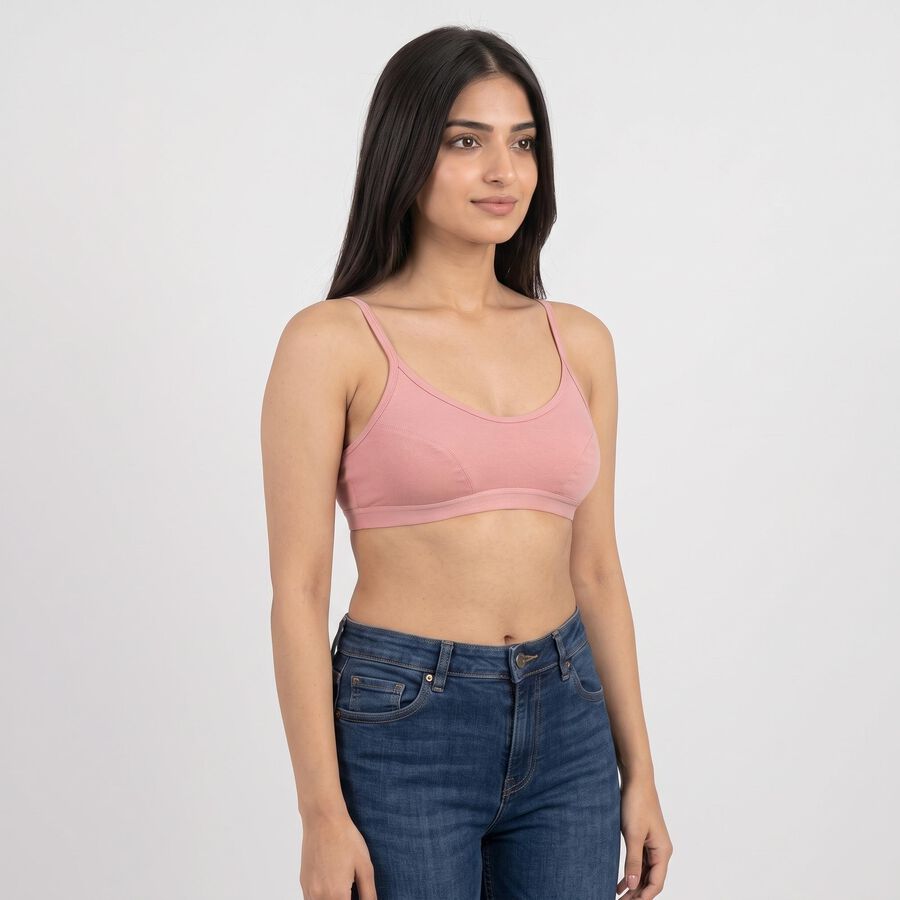 Women's Pink Cotton Blend Scoop Neck Bralette Bra, Light Pink, large