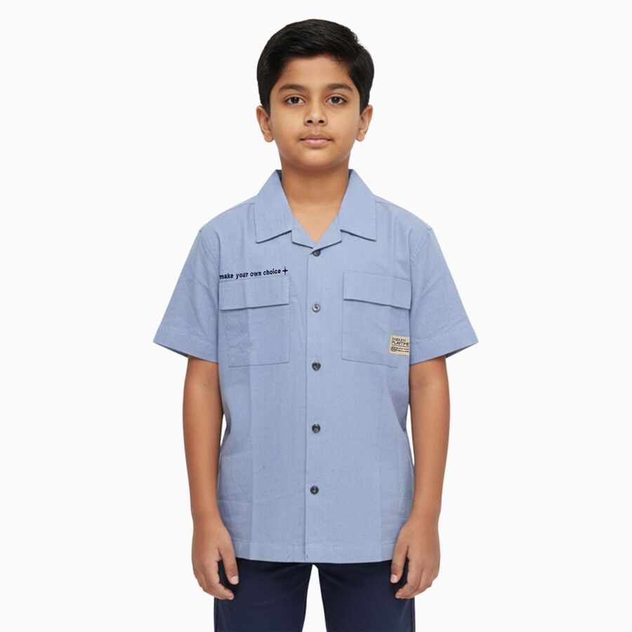 Boys' Casual Shirt, Mid Blue, large image number null