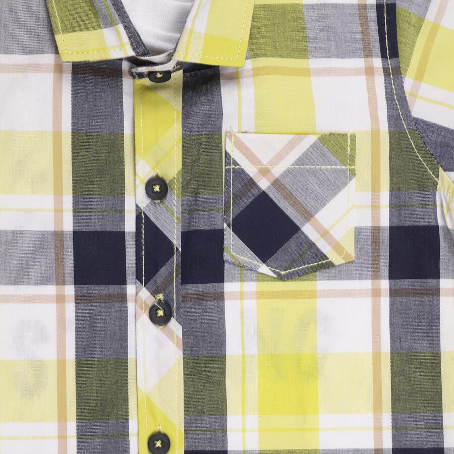 Boys' Bright Yellow Cotton Regular Collar Checked Shirt, Yellow, large image number null