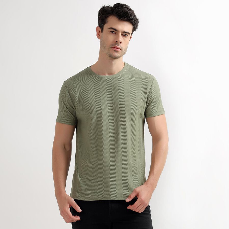 Men's Round Neck Half Sleeves T-Shirt, Dark Green, large image number null