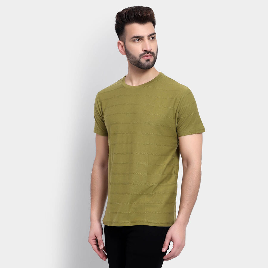 Solid Round Neck T-Shirt, ओलिव, large image number null