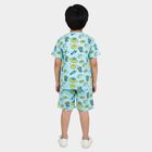 Boys Light Blue Cotton Round Neck Printed Night Suit, हल्का नीला, small