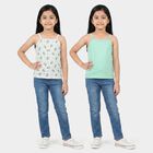 Girls' Mint Green Cotton Straight Neck Sleeveless Vest, Light Green, small