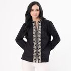 Women's Jet Black Cotton Mandarin Collar Casual Shirt, Black, small