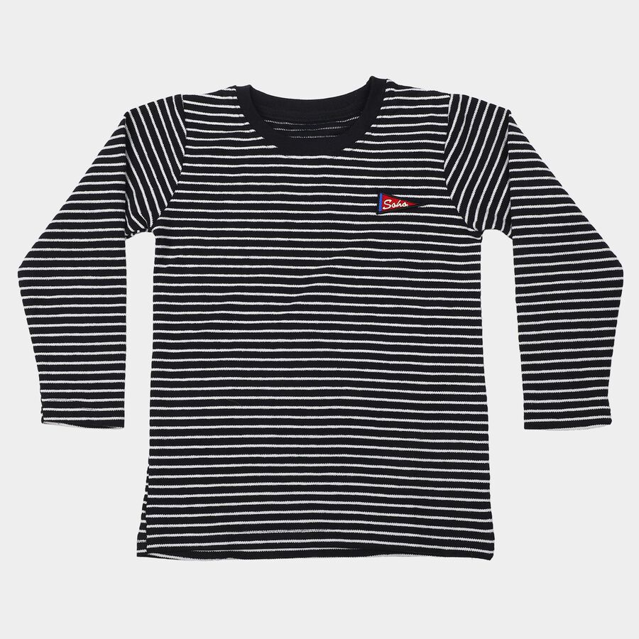Boys Navy Blue Crew Neck Regular T-Shirt, Navy Blue, large