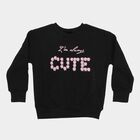 Girls Black Round Neck Graphic Pullover Sweatshirt, Black, small