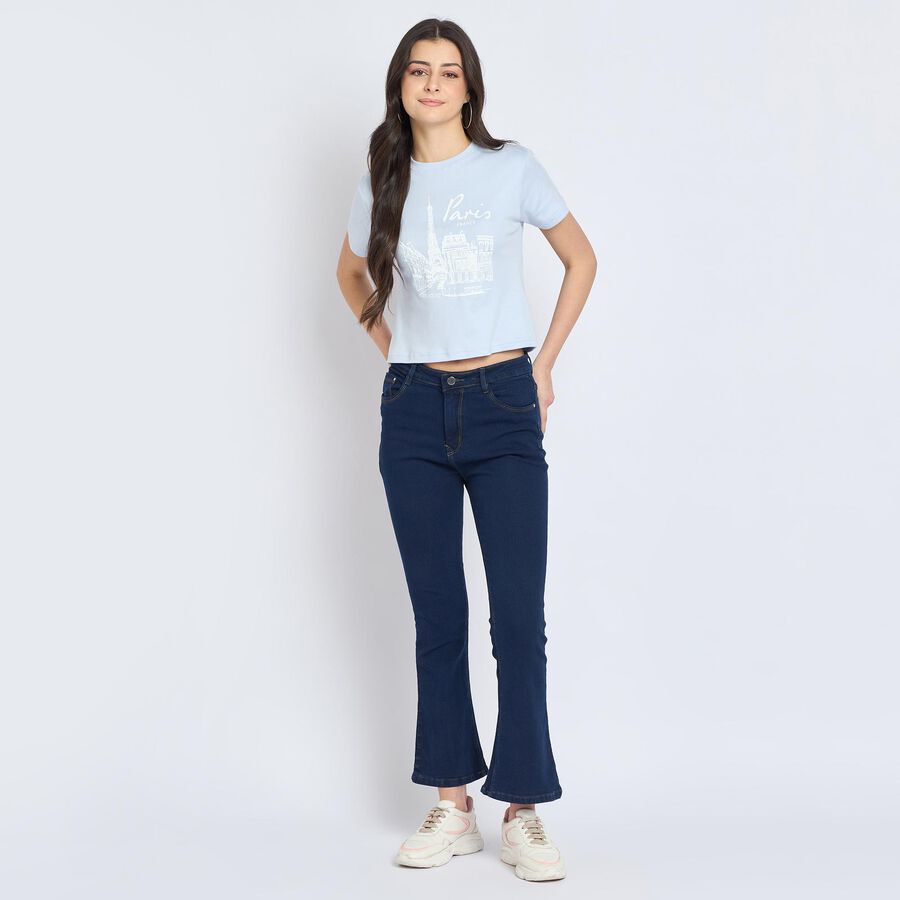 Ladies' 100% Cotton Crop  Top, Blue, large