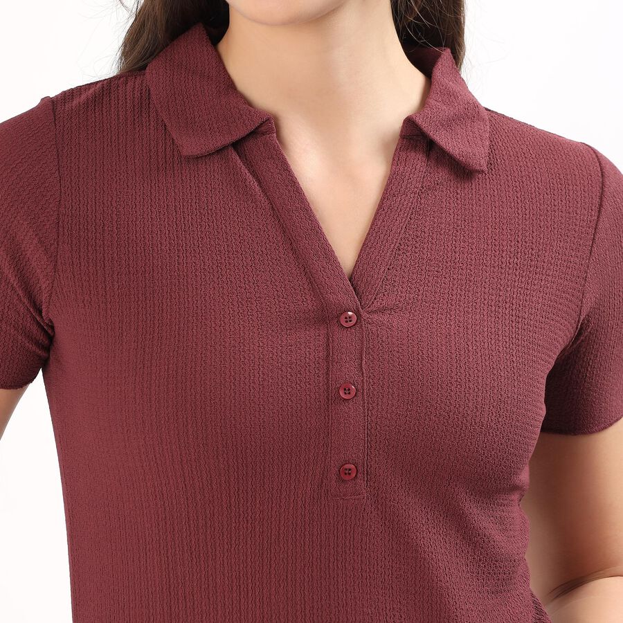 Women's Deep Wine Polo Collar Classic Polo T-Shirt, वाइन, large