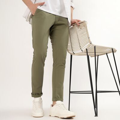 Men's Light Green Slim Fit Casual Trousers
