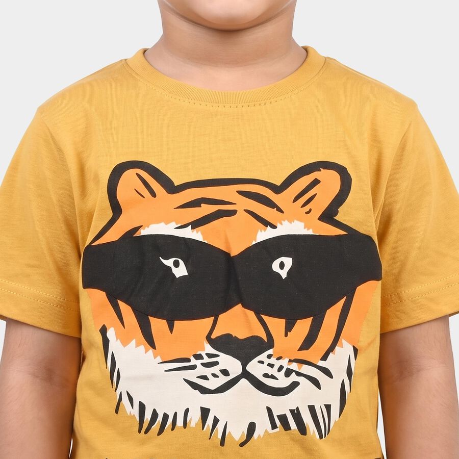 Boys Yellow Cotton Round Neck Regular Boys T-Shirt, Yellow, large