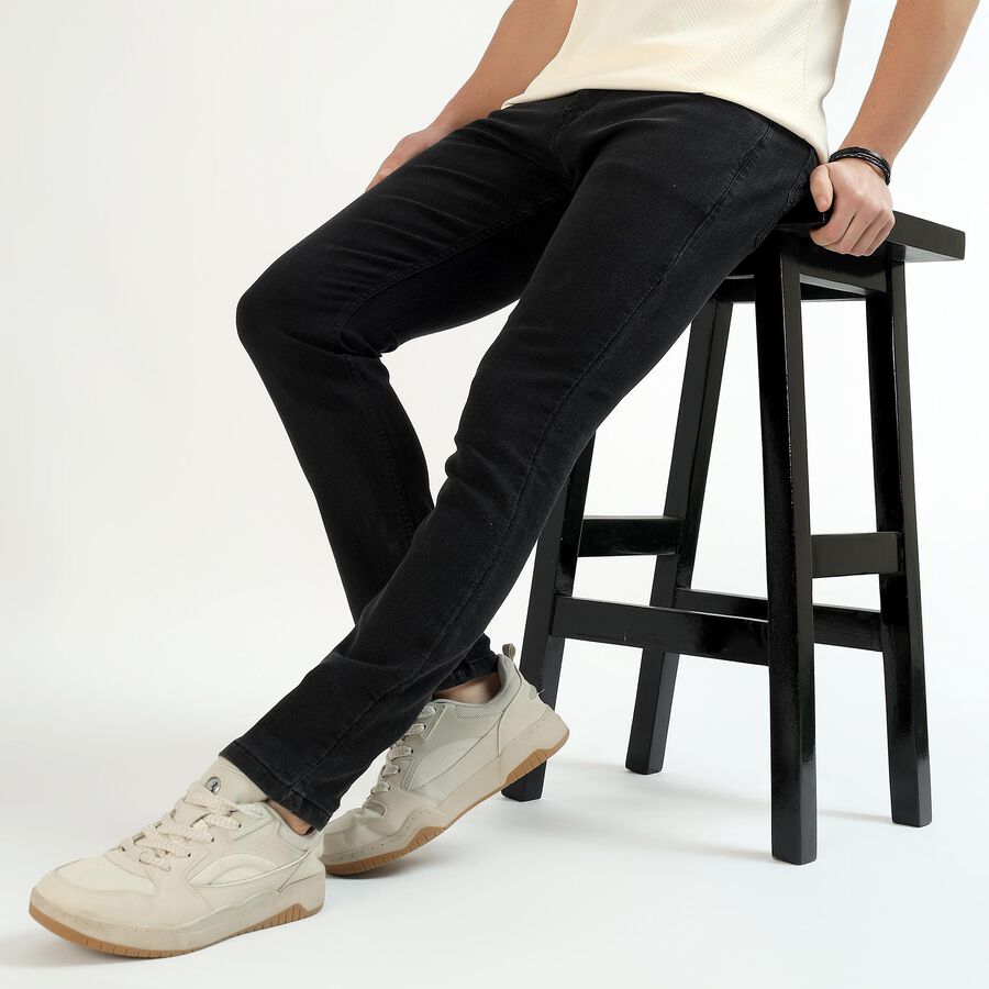 Men's Jet Black Slim Fit Stretchable Jeans, गहरा ग्रे, large