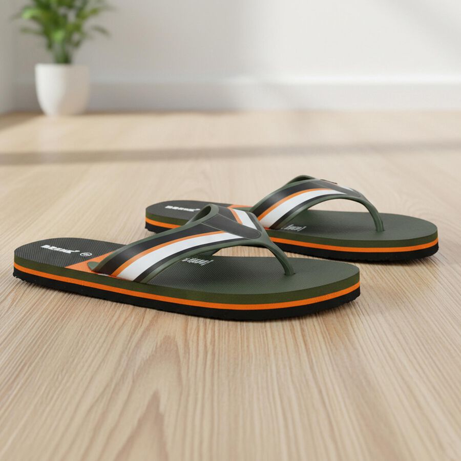 Men Olive Green Flip-Flop Slippers, Olive, large