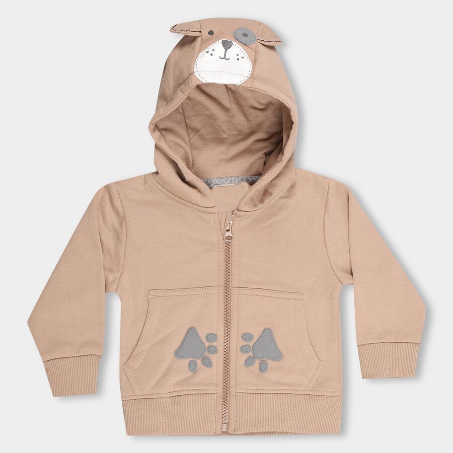 Infants Muted Beige Hoodie Neck Casual Sweatshirt, गहरा पीला, large image number null