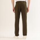 Men's Light Beige Slim Fit Flat-Front Casual Trousers, Olive, small