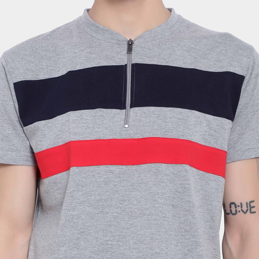 Stripes Henley T-Shirt, मिश्रित मध्यम ग्रे, large image number null