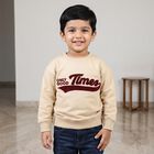 Boys' Beige Crew Neck Pullover Sweatshirt, गहरा पीला, small