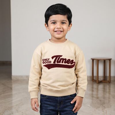 Boys' Beige Crew Neck Pullover Sweatshirt