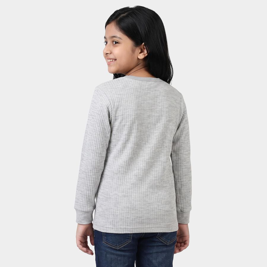 Girls Grey Long Sleeve Thermal, हल्का ग्रे, large