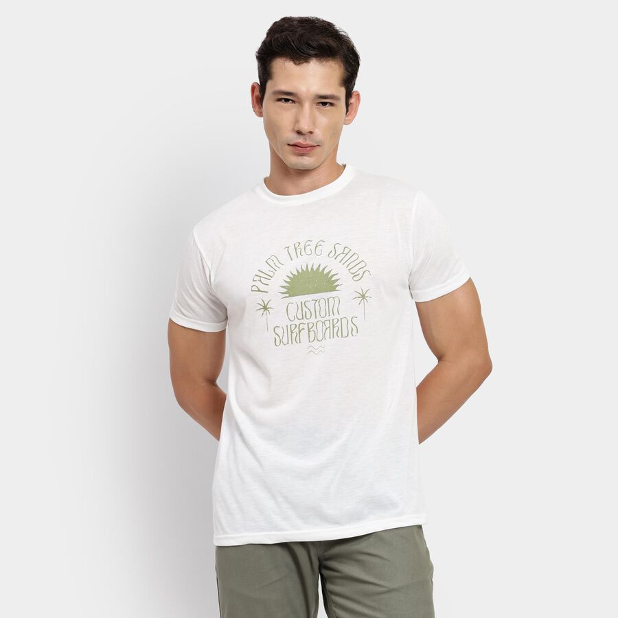 Men's Round Neck Half Sleeves T-Shirt, White, large image number null