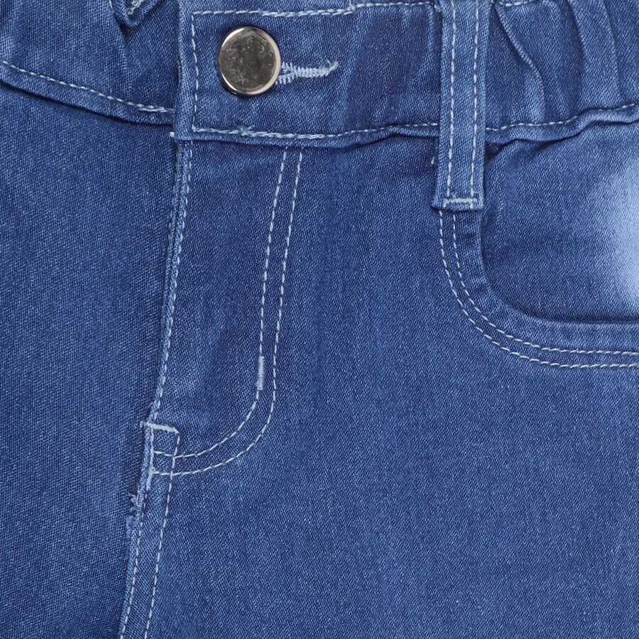 Girls' Stonewashed Blue Regular Fit Embellished Jeans, Mid Blue, large image number null