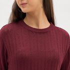 Women's Deep Maroon Crew Neck Casual Knitted Top, वाइन, small