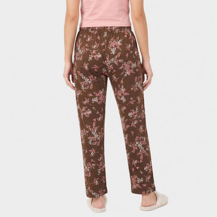 Women's Brown Straight Fit Floral Printed Cotton Blend Pyjama, भूरा, large