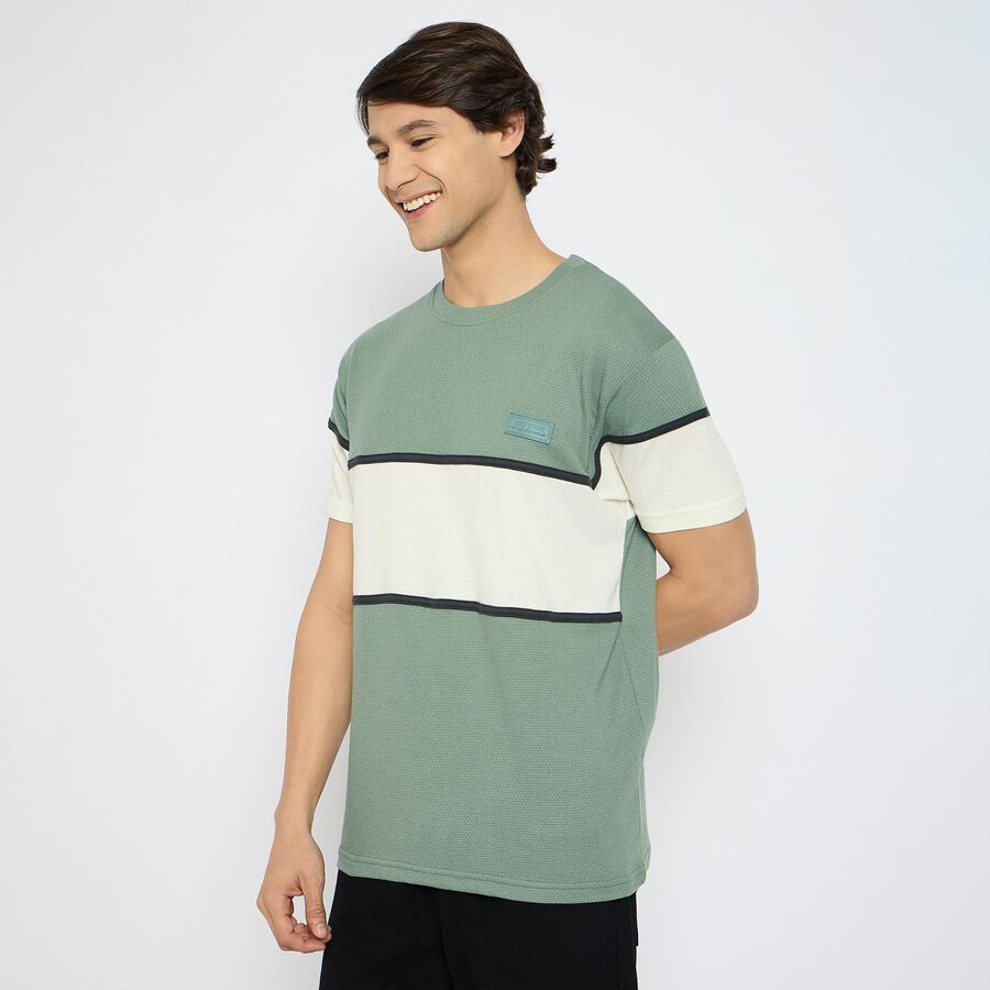 Men's Round Neck Half Sleeves T-Shirt , Light Green, large