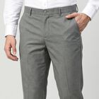 Men's Grey Slim Fit Flat-Front Formal Trousers, हल्का ग्रे, small