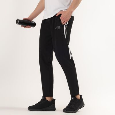 Men's Black Regular Fit Side-Striped Track Pants